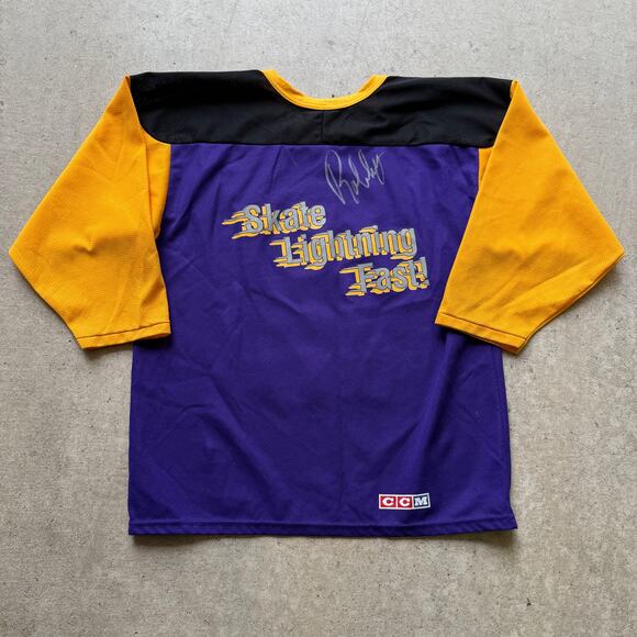Men's Vintage Signed Robby Glantz Int'l Power Skating Purple Hockey Jersey Sz M - Picture 1 of 8